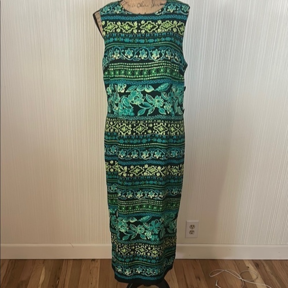 Vibrant Green and Yellow Patterned Midi Dress